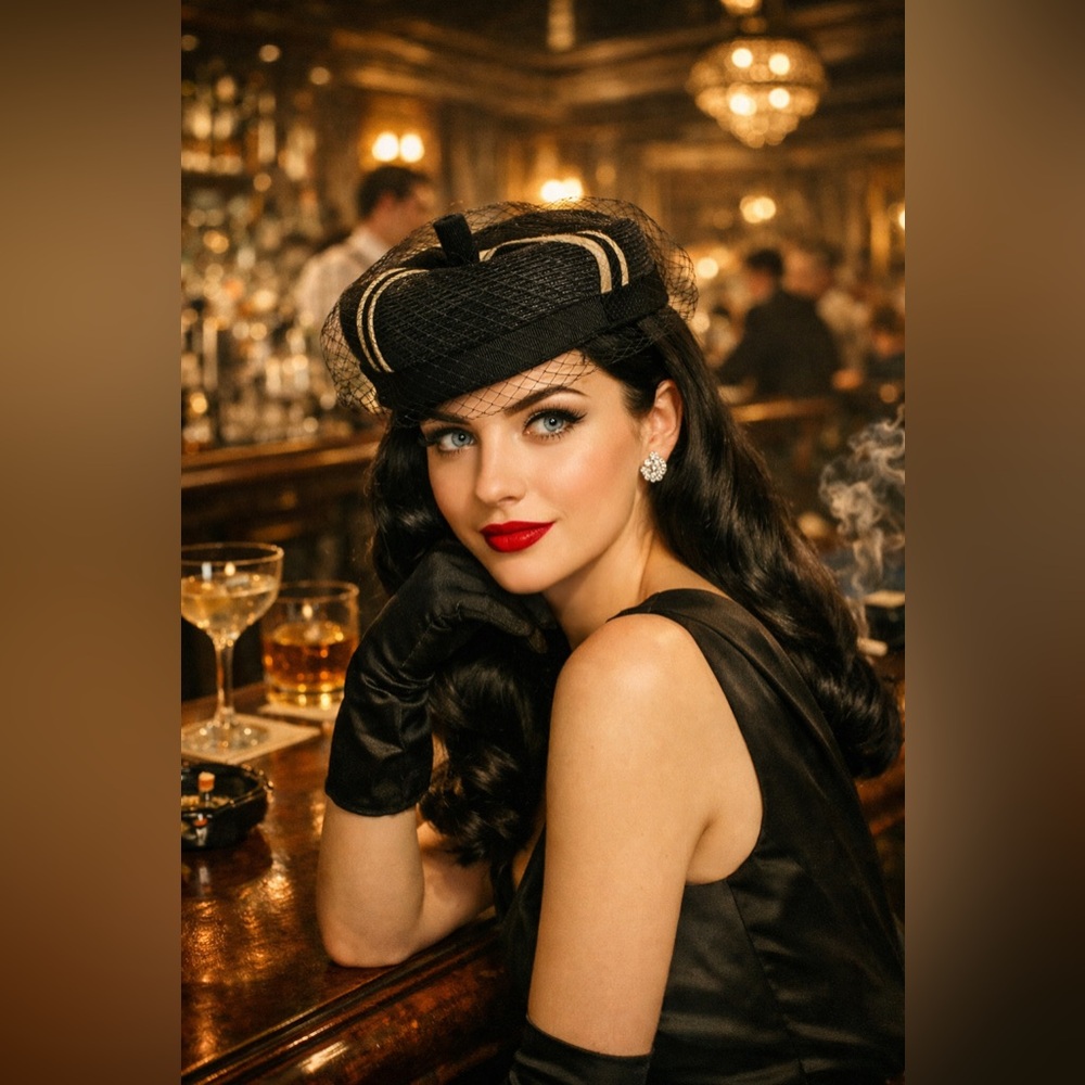 Vintage Valerie Modes Black with Mesh Veil